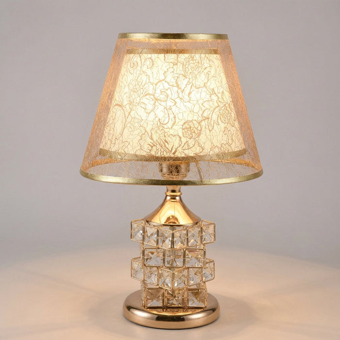 Lampa stołowa LED z regulacją światła i kryształowymi akcentami, nowoczesny design idealny do salonów. 2