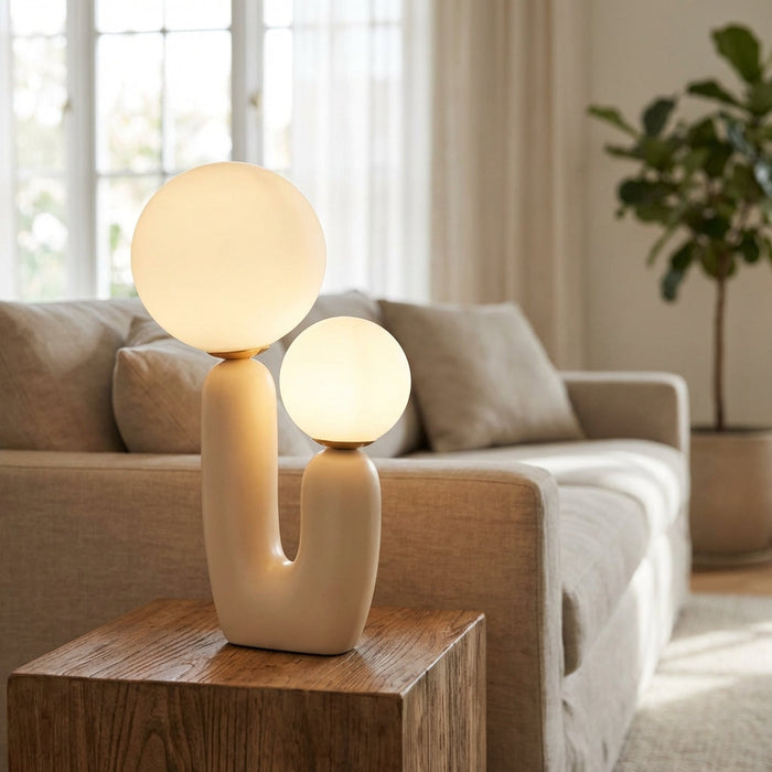 Lampa stołowa LED 49cm z regulowanym oświetleniem, szklanym kloszem i nowoczesną rze 1