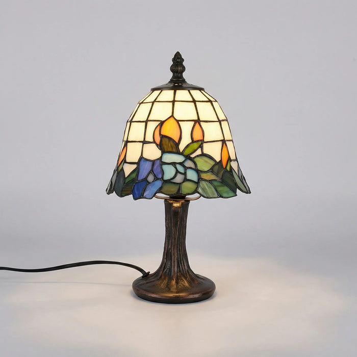 Lampa stołowa witrażowa LED z kloszem ze szkła i podstawą ze szczotkowanego niklu, now 2