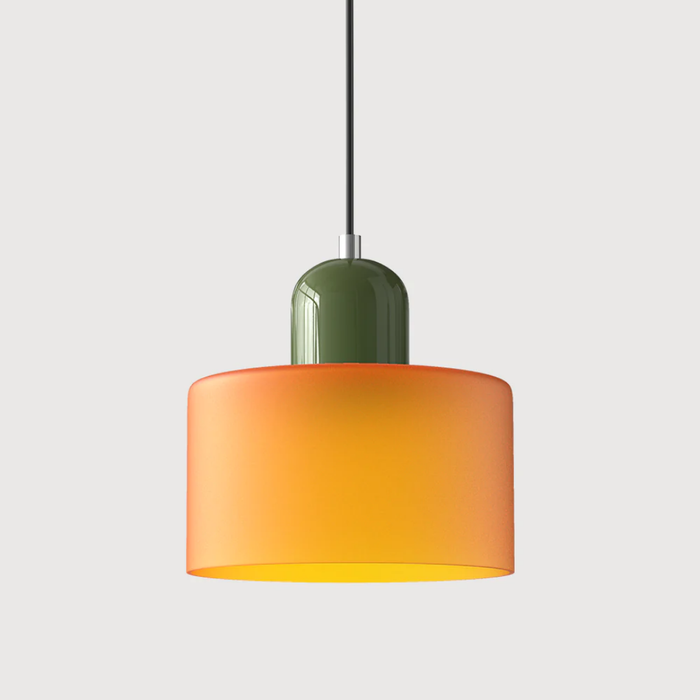 Lampa Wisząca Retro Lismeno z Regulowanym Zawieszeniem – Ciemnozielony Blat i Pomarańczowy Klosz 0