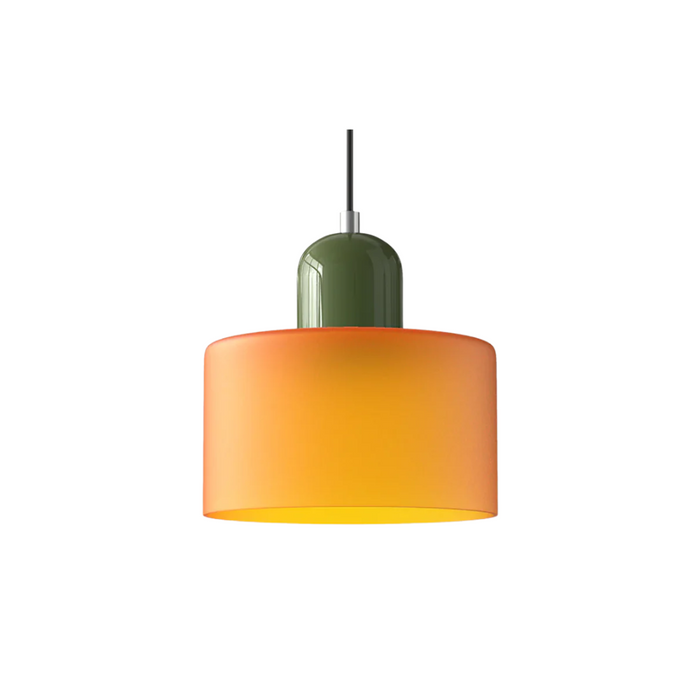Lampa Wisząca Retro Lismeno z Regulowanym Zawieszeniem – Ciemnozielony Blat i Pomarańczowy Klosz 1