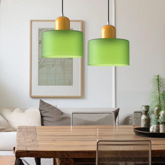 Lampa Wisząca Retro Lismeno z Regulowanym Zawieszeniem – Ciemnozielony Blat i Pomarańczowy Klosz 5