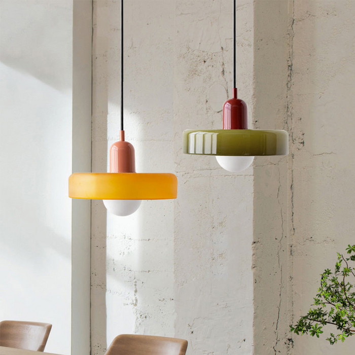 Retro Lampa Wisząca Luccon z Kolorowym Kloszem – Lampa do Salon, Jadalni i Kuchni, Idealna nad Stół, Szklana, 15W 2