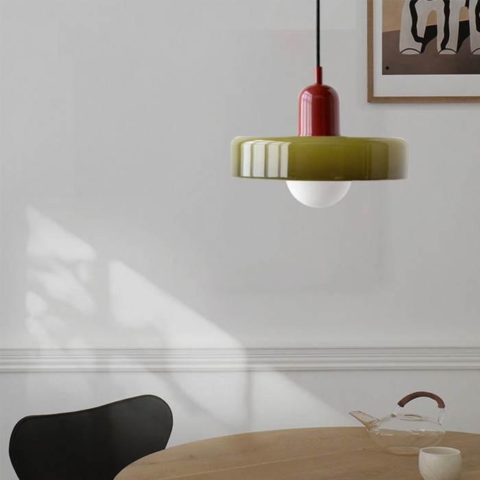 Retro Lampa Wisząca Luccon z Kolorowym Kloszem – Lampa do Salon, Jadalni i Kuchni, Idealna nad Stół, Szklana, 15W 5