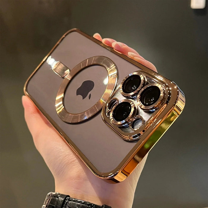 Magnetyczne Etui na Telefon Soft-Shell z Złoconym Wykończeniem, Kompatybilne z MagSafe, Ochrona dla iPhone 13 i 12 0