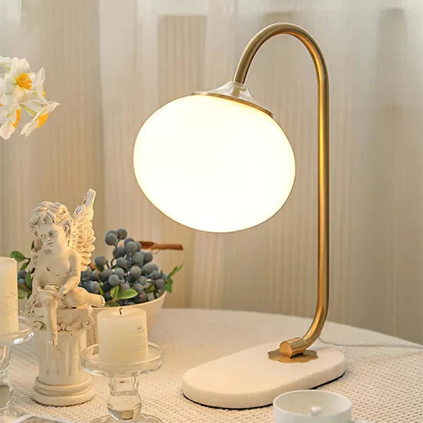 Lampa Stołowa Szklana Marshmallow z Metalowym Stojakiem – Nowoczesna Lampa do Salonów i Sypialni 1