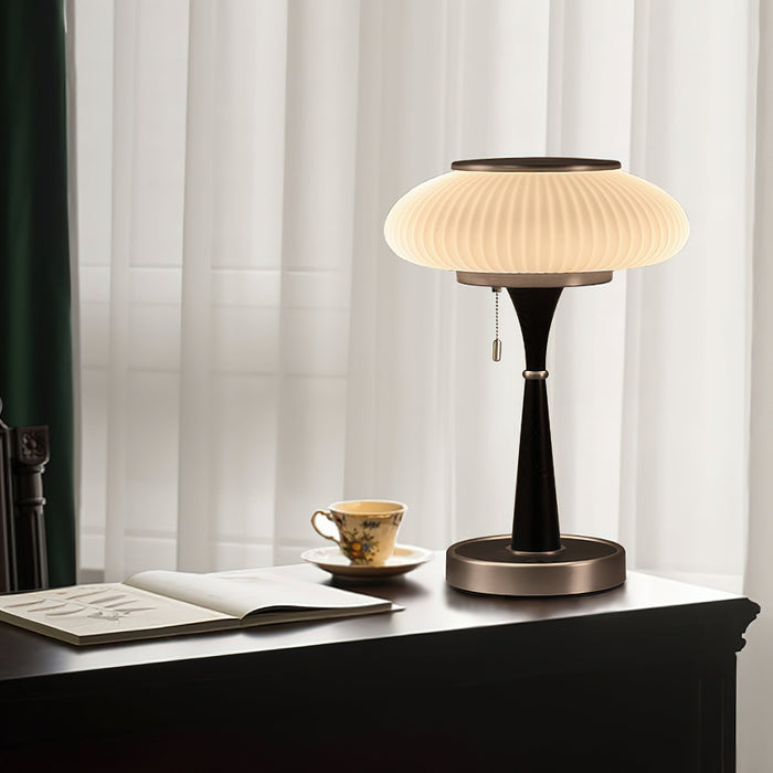 Lampa Stołowa Szklana Matsutake z Metalowym Wykończeniem – Elegancka Lampa Stołowa do Salonów i Biur, 36 cm 4