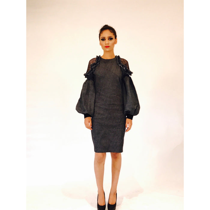 MELANIE BALLOON SLEEVED DENIM DRESS