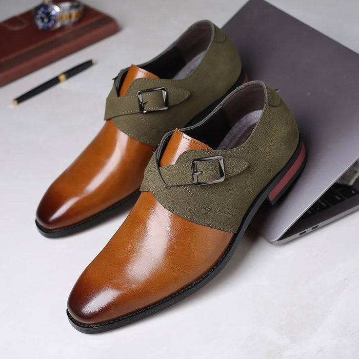 Męskie buty wizytowe z zamszowymi detalami – eleganckie czarne skórzane buty formalne 0