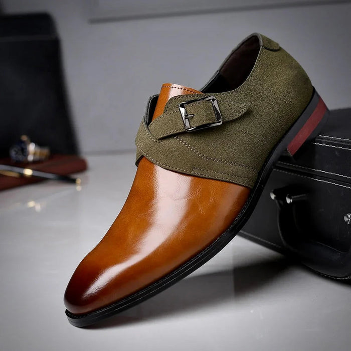 Męskie buty wizytowe z zamszowymi detalami – eleganckie czarne skórzane buty formalne 1