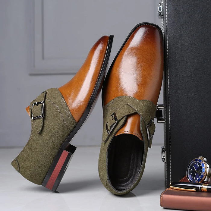 Męskie buty wizytowe z zamszowymi detalami – eleganckie czarne skórzane buty formalne 2