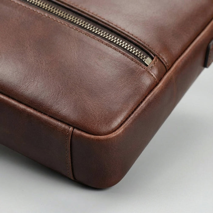 Męska skórzana torba na laptopa z wyściełaną przegrodą – oryginalna brązowa skóra do ochrony MacBooka i laptopa 2