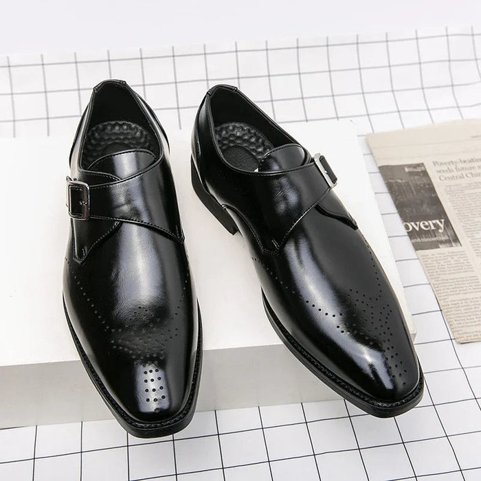 Męskie buty wizytowe z paskiem Monk Strap i amortyzowaną wkładką – polerowana czarna skóra Obuwie formalne 3