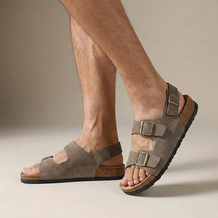 Męskie sandały ortopedyczne z odkrytą piętą i regulowaną klamrą – Cork Sole Comfort 0