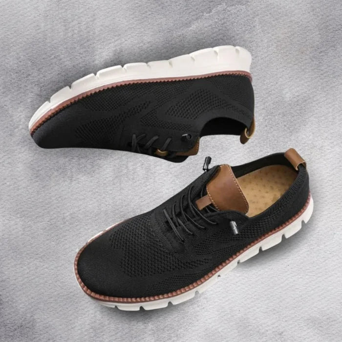 Buty ortopedyczne męskie w czarnym kolorze, wykonane z syntetycznego materiału, z wsparciem 3