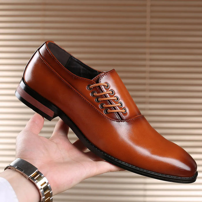 Męskie buty typu Oxford z bocznymi sznurówkami i wygodnymi wkładkami – oryginalne skórzane buty wizytowe 1