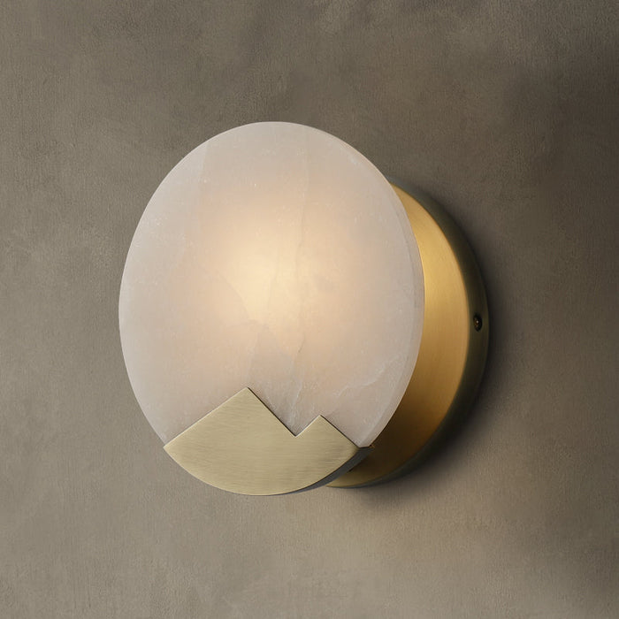 Minimalistyczna Lampa Ścienna z Marmurowym Abażurem i Mosiężnymi Elementami – Kinkiet E14 do Sypialni i Salonu 2