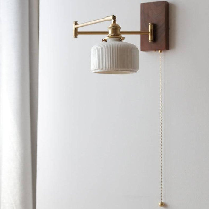 Nowoczesny Kinkiet Ścienny Ceramiczny z Drewnianym Blatem – Stylowa Lampa do Sypialni i Salonu, E26/E27 2