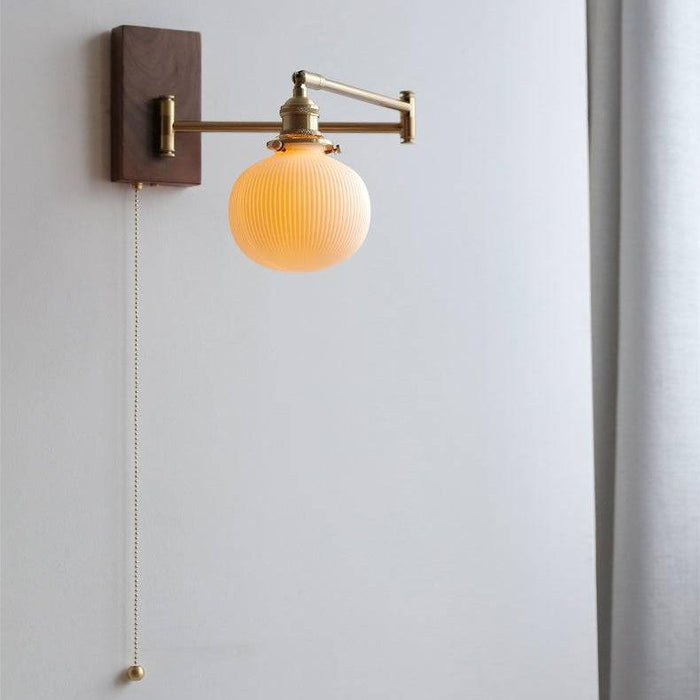 Nowoczesny Kinkiet Ścienny Ceramiczny z Drewnianym Blatem – Stylowa Lampa do Sypialni i Salonu, E26/E27 3
