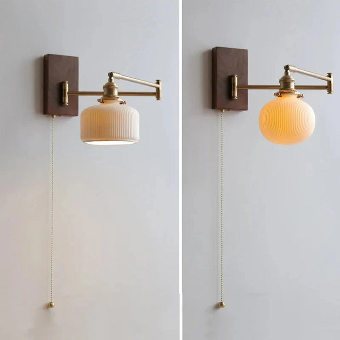 Nowoczesny Kinkiet Ścienny Ceramiczny z Drewnianym Blatem – Stylowa Lampa do Sypialni i Salonu, E26/E27 4
