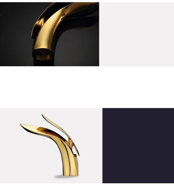 Nowoczesna Zakrzywiona Bateria Umywalkowa w Różowym Złocie – Elegancki Design do Łazienki 3