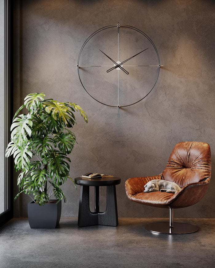 Modern Large Wall Clock with Brown Hands – Minimalist Wall Clock for the Living Room, 60x78 cm