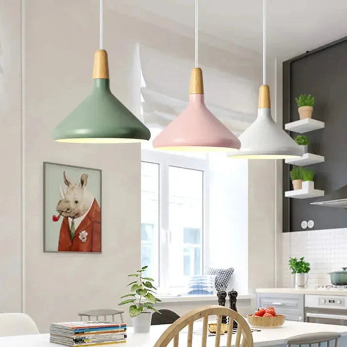 Nowoczesna Stożkowa Lampa Wisząca Macaron – Metalowa Lampa do Salonu, Kolorowa, Wysoka Jakość, Różne Rozmiary 2