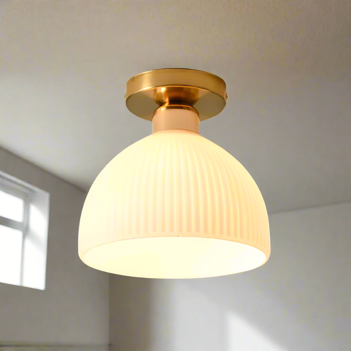 Nowoczesna Lampa Sufitowa z Mlecznobiałego Szkła – Stylowe Oświetlenie do Salonu i Sypialni, E27, 18 cm 4