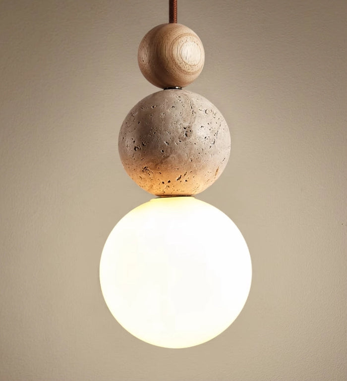 Nowoczesna lampa wisząca z trawertynu i szkła – Rustykalny design do jadalni 0