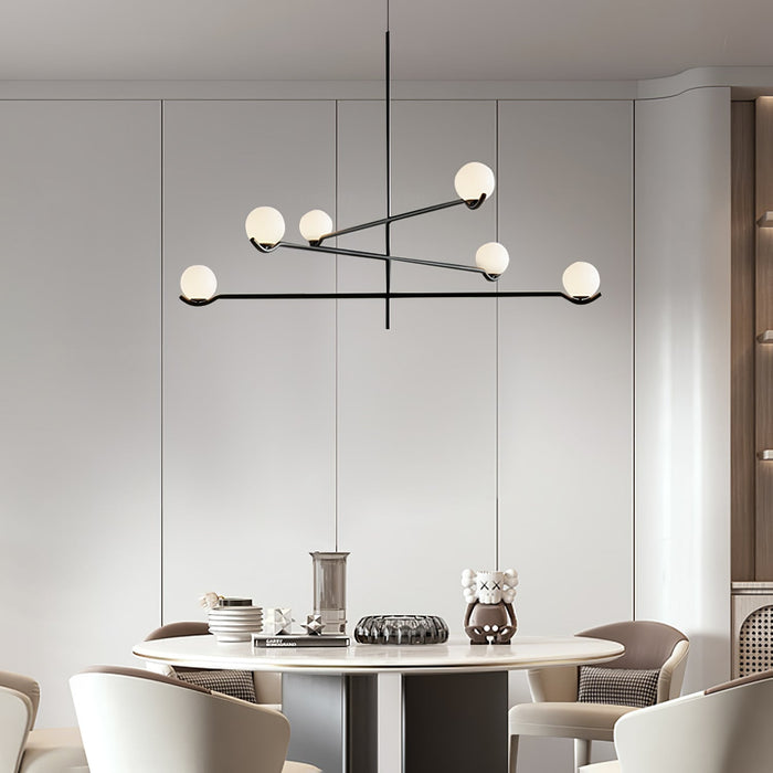 Nowoczesna Lampa Wisząca z Opalowym Szkłem i Metalową Ramą do Salonu i Jadalni – Asymetryczny Design 4