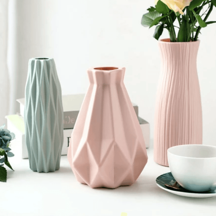 Nowoczesne Wazony Dekoracyjne w Stylu Skandynawskim – Wazon Origami z Plastiku, 30 cm, Różowy, Zielony, Biały 2