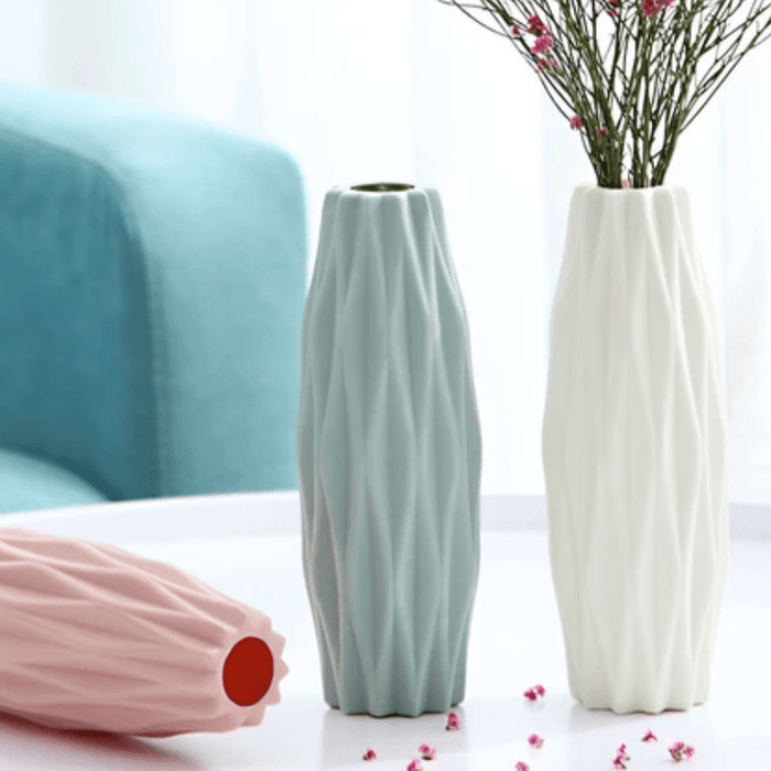 Nowoczesne Wazony Dekoracyjne w Stylu Skandynawskim – Wazon Origami z Plastiku, 30 cm, Różowy, Zielony, Biały 4