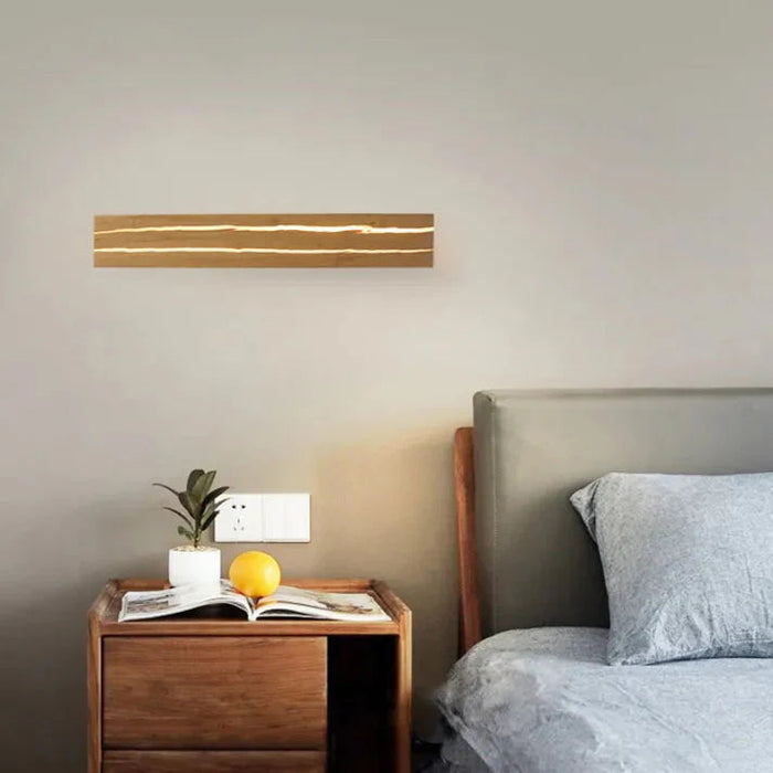 Nowoczesny Kinkiet Ścienny z Drewnianymi Pęknięciami – Lampa LED do Sypialni i Salonu, Ciepłe Światło 5