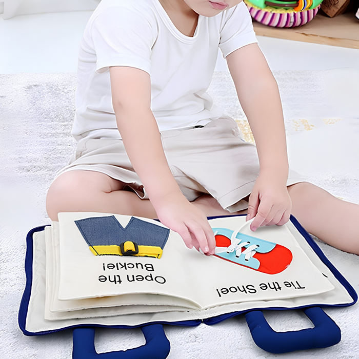 Książka z materiałowymi zadaniami Montessori dla maluchów – interaktywna zabawka edukacyjna, 10 stron 2