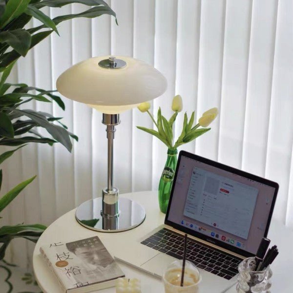 Wielowarstwowa Lampa Stołowa Czarna z Abażurem ze Szkła Opalowego – Nowoczesne Lampy Stołowe do Salonu 5
