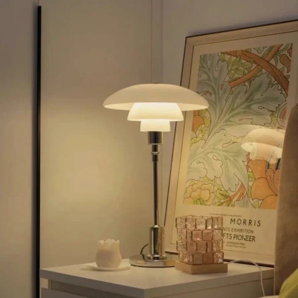 Wielowarstwowa Lampa Stołowa Czarna z Abażurem ze Szkła Opalowego – Nowoczesne Lampy Stołowe do Salonu 6