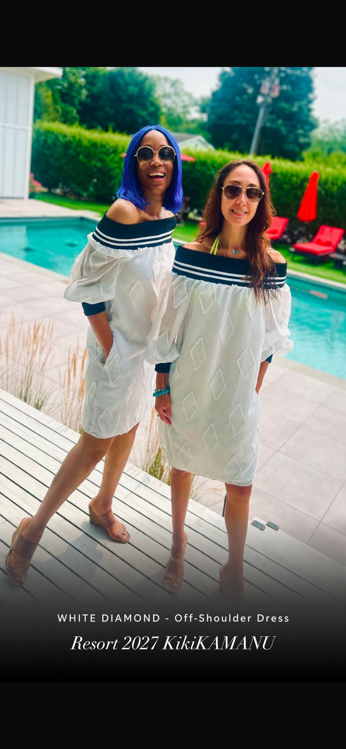 Nauti-Preppy White Diamond  Off Shoulder Dress