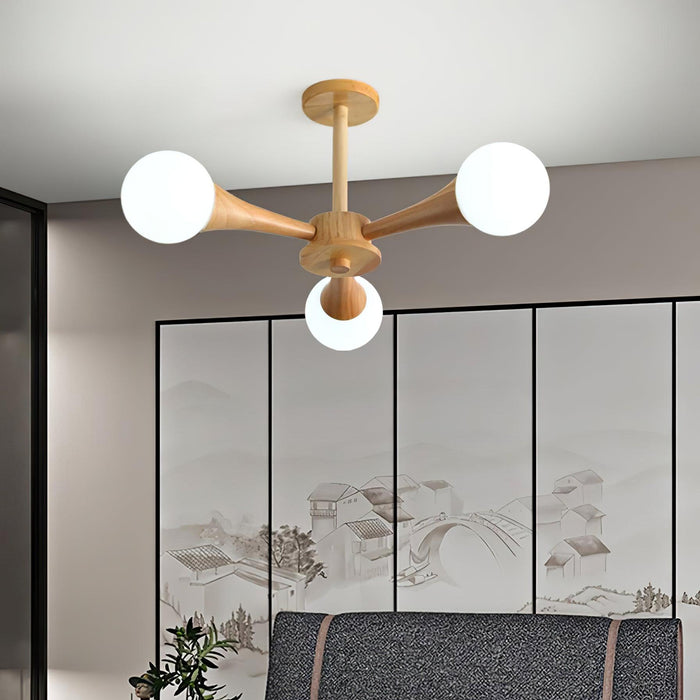 Lampa Sufitowa Nera z Drewna i Szkła – Stylowa Lampa Sufitowa do Sypialni i Salonów z Możliwością Żarówek LED 1