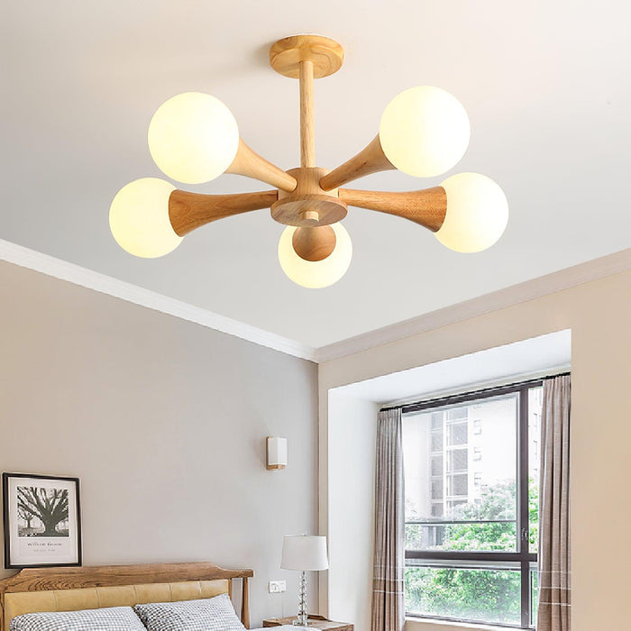 Lampa Sufitowa Nera z Drewna i Szkła – Stylowa Lampa Sufitowa do Sypialni i Salonów z Możliwością Żarówek LED 2