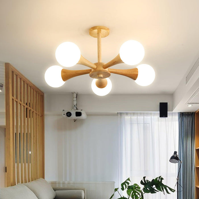 Lampa Sufitowa Nera z Drewna i Szkła – Stylowa Lampa Sufitowa do Sypialni i Salonów z Możliwością Żarówek LED 3