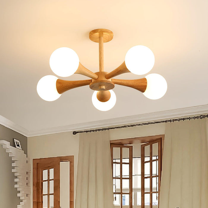 Lampa Sufitowa Nera z Drewna i Szkła – Stylowa Lampa Sufitowa do Sypialni i Salonów z Możliwością Żarówek LED 4