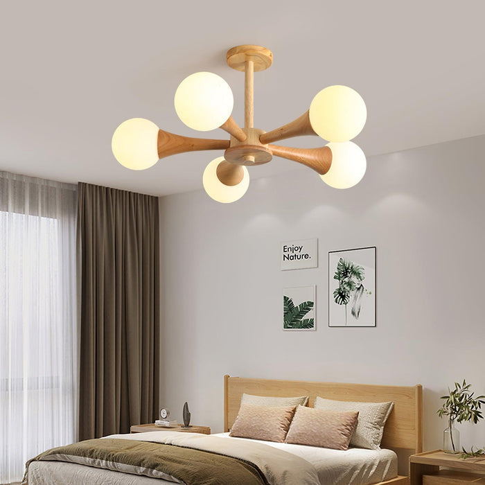 Lampa Sufitowa Nera z Drewna i Szkła – Stylowa Lampa Sufitowa do Sypialni i Salonów z Możliwością Żarówek LED 5