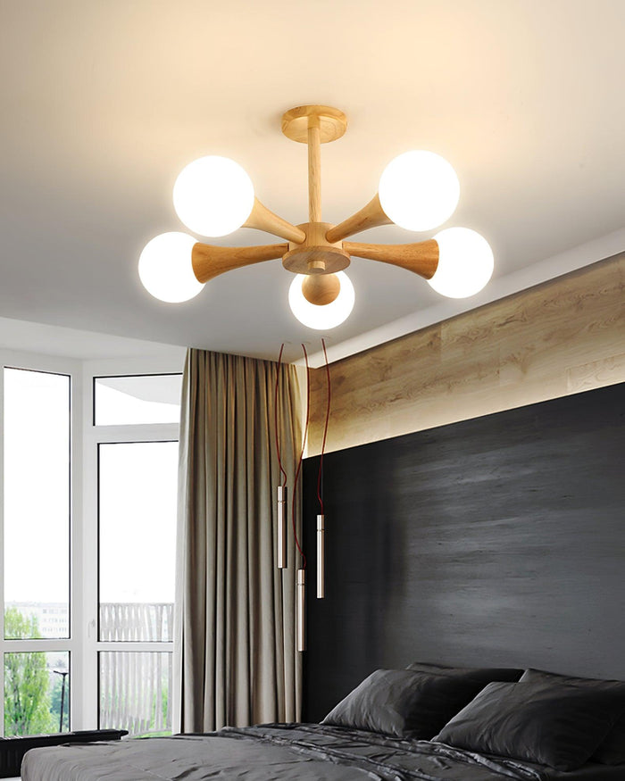 Lampa Sufitowa Nera z Drewna i Szkła – Stylowa Lampa Sufitowa do Sypialni i Salonów z Możliwością Żarówek LED 6