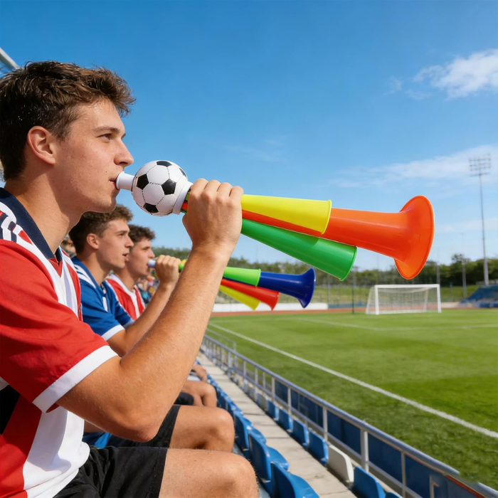 Hałasująca trąbka Vuvuzela do kibicowania na stadionie – głośna, 3-tonowa plastikowa konstrukcja – długość 35 cm 1