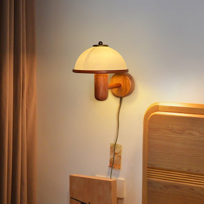 Lampa Ścienna z Drewna Dębowego i Białym Abażurem – Nowoczesny Kinkiet Ścienny do Wnętrz 0