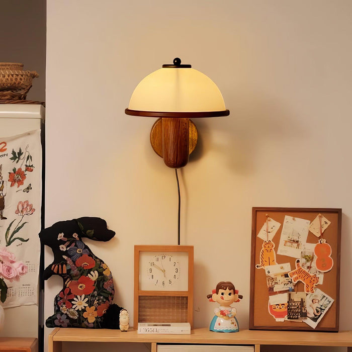 Lampa Ścienna z Drewna Dębowego i Białym Abażurem – Nowoczesny Kinkiet Ścienny do Wnętrz 2