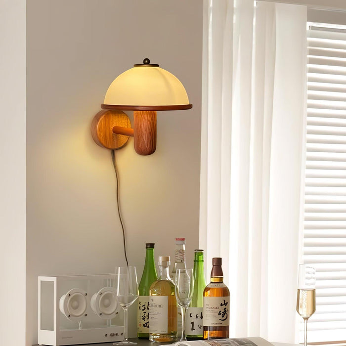 Lampa Ścienna z Drewna Dębowego i Białym Abażurem – Nowoczesny Kinkiet Ścienny do Wnętrz 3