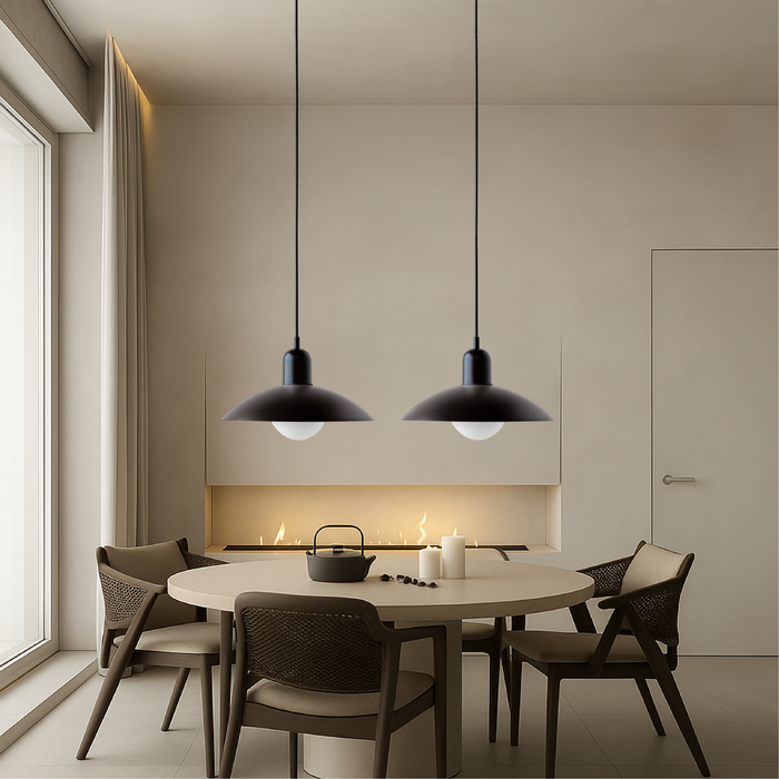Lampa wisząca z zakrzywionym metalowym kloszem do oświetlenia kuchennego – minimalistyczna oprawa do wnętrz 3