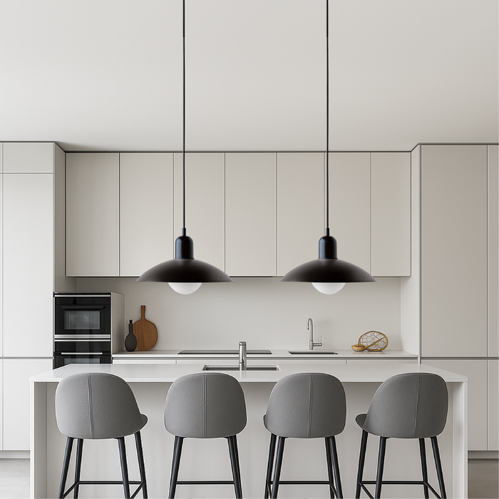 Lampa wisząca z zakrzywionym metalowym kloszem do oświetlenia kuchennego – minimalistyczna oprawa do wnętrz 4