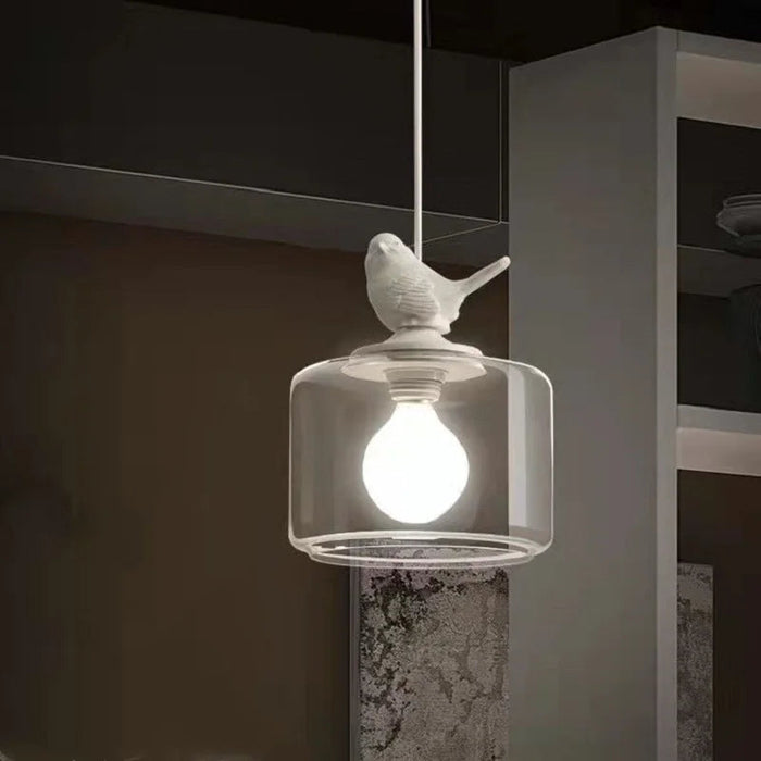 Lampa wisząca z LED i szklanym kloszem z detalem ptaków, nowoczesne oświetlenie do salon 3